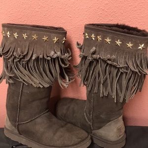 Ugg & Jimmy Choo brown fringe boots size 8